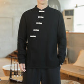 Hearujoy Spring and Autumn New Oriental Men's Shirt Hanfu Chinese Top Cotton Hemp Street Casual Vintage T-shirt